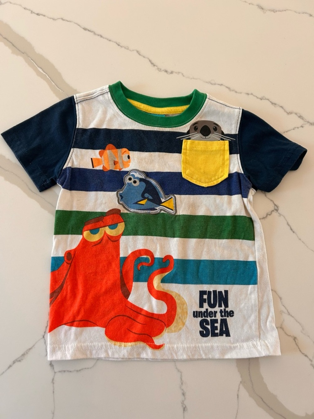 Vintage Y2K finding Dory Nemo Kids' 'Fun Under the Sea' Striped Tee